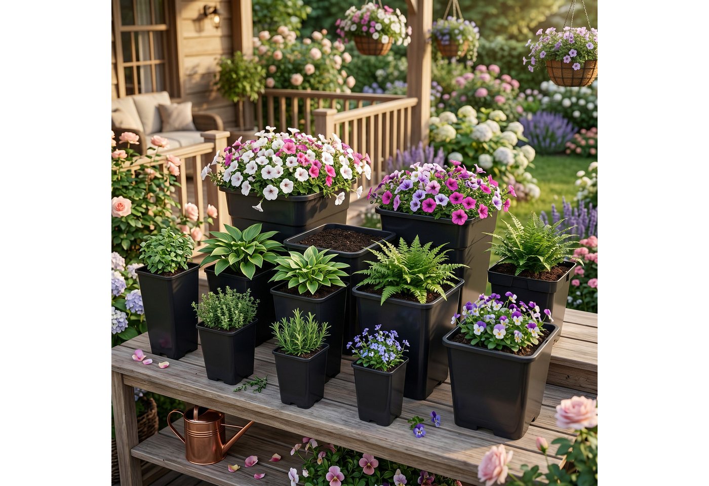 Garronda Blumentopf Kunststoff hoch eckig mit Drainagelöchern für Garten GD-0201 (5 St., 5er Set) – Bild 3 von 4