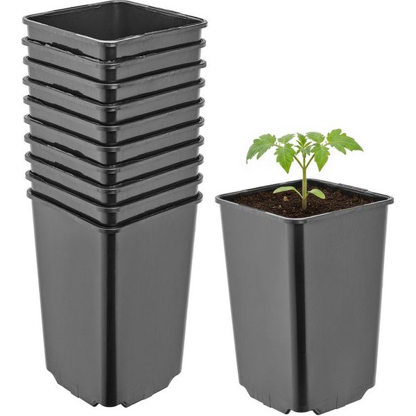 Garronda Blumentopf Kunststoff hoch eckig mit Drainagelöchern für Garten GD-0201 (10 St., 10er Set)