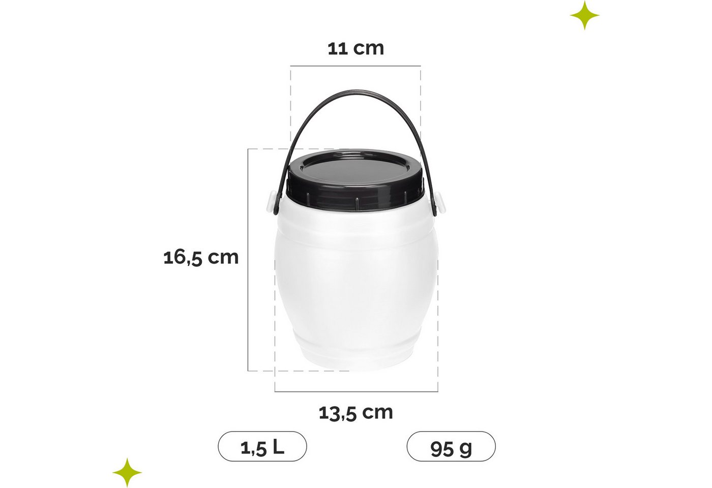 Garronda Regentonne 1,5L Behälter mit Deckel Weithalsfass BPA-frei GD-0086, Weiß, 1.5 l, (1-tlg), BPA-Frei – Bild 3 von 5
