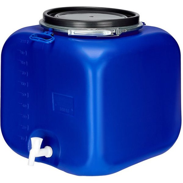 Garronda Regentonne 100L Weithalsfass mit Deckel Hahn quadratisch für Garten GD-0089, Blau, 100 l, (1-tlg), BPA-Frei