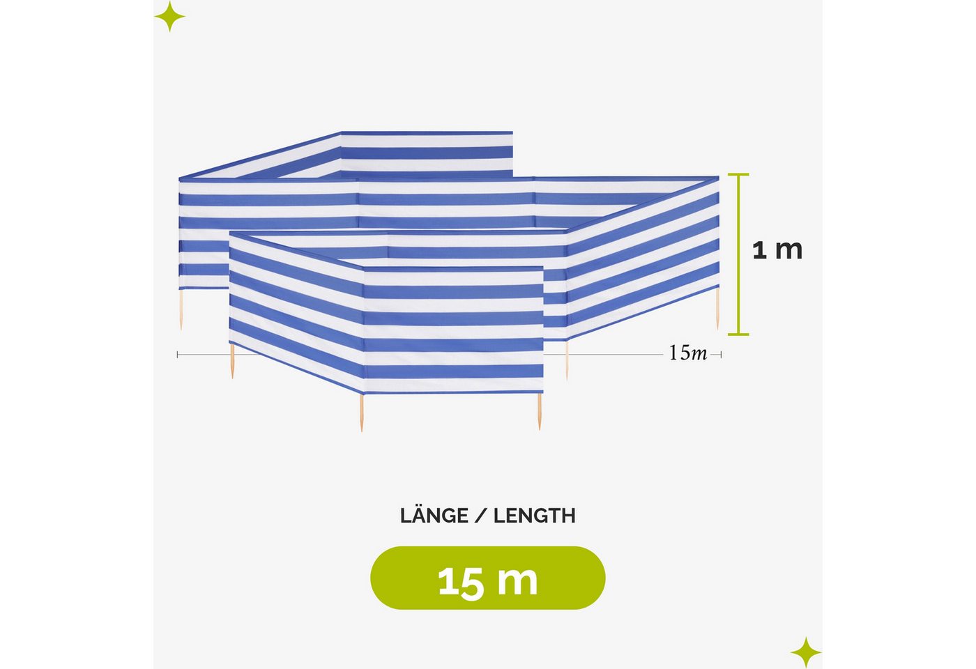 Garronda Windschutz Strand Sichtschutz 15m lang mit Gummihammer Garten Meer GAEX001 – Bild 2 von 5