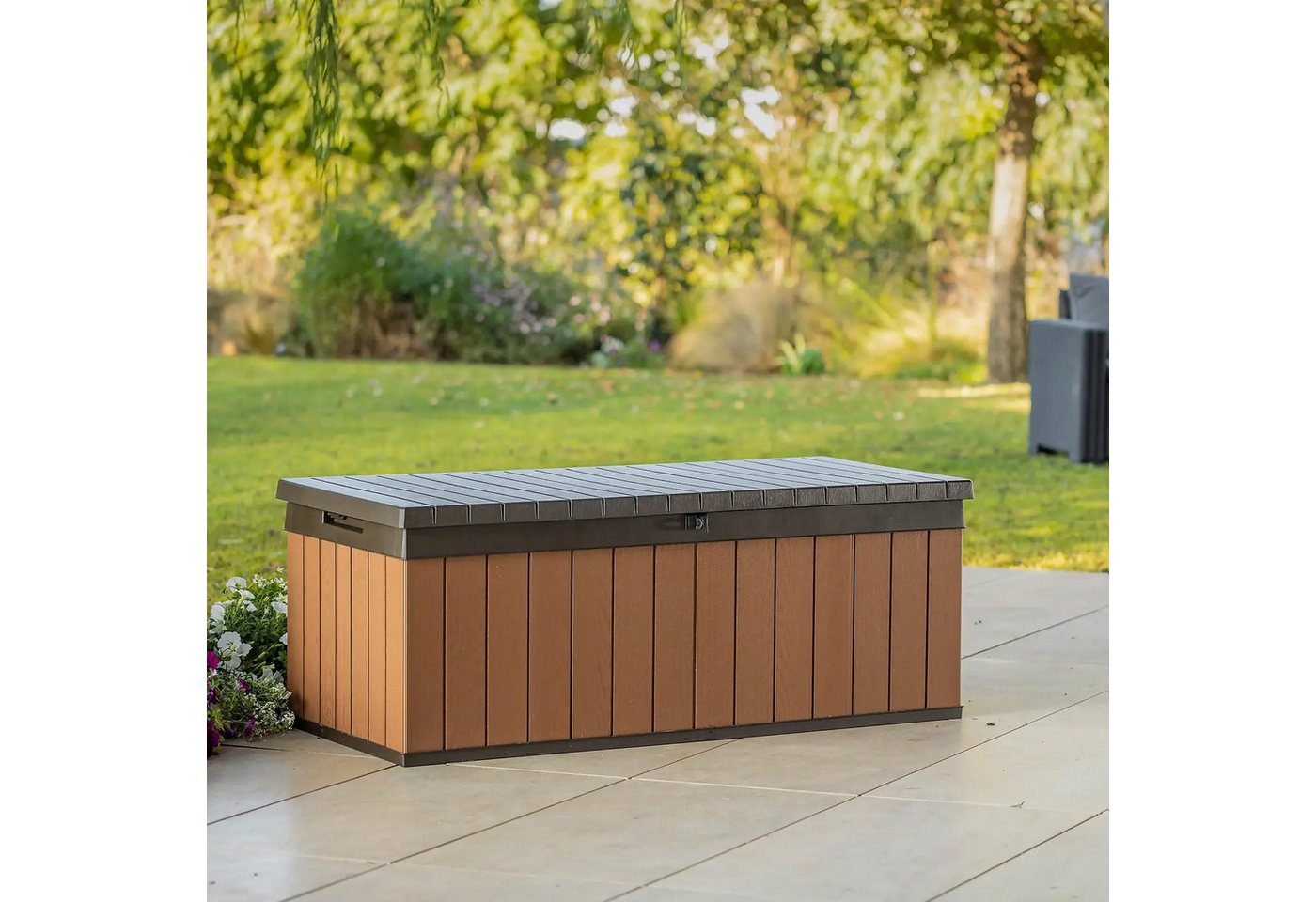 Keter Gartenbox Keter Aufbewahrungsbox DARWIN Braun, 380 L, belastbar bis 300 kg, abschließbar – Bild 2 von 5
