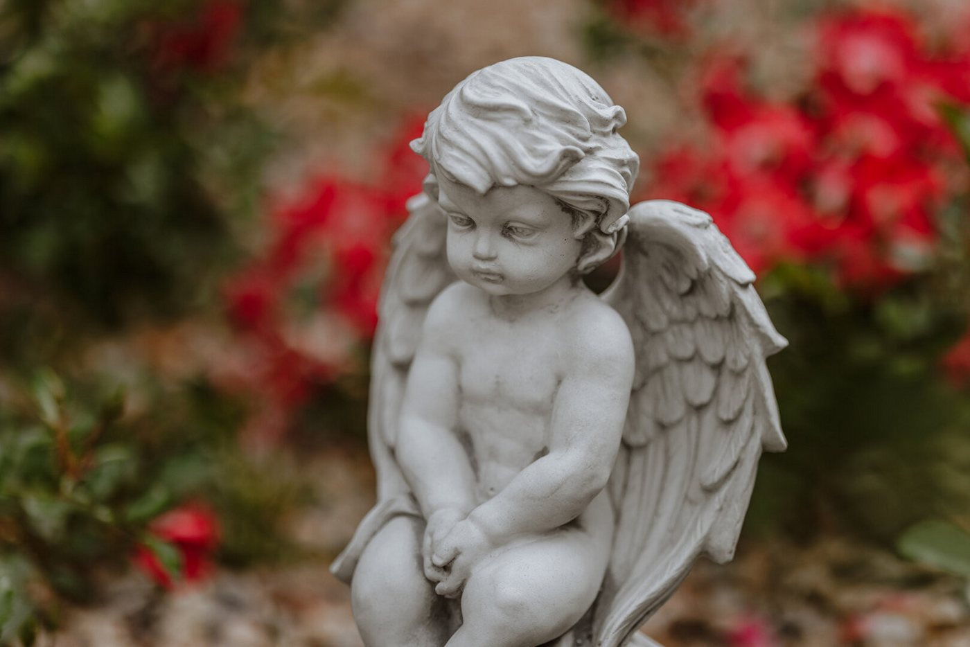 gartendekoparadies.de Gartenfigur Engel auf Einer Kugel Grabengel, Steinfigur, H. 37 cm, 6 kg, Frostsicher – Bild 3 von 5