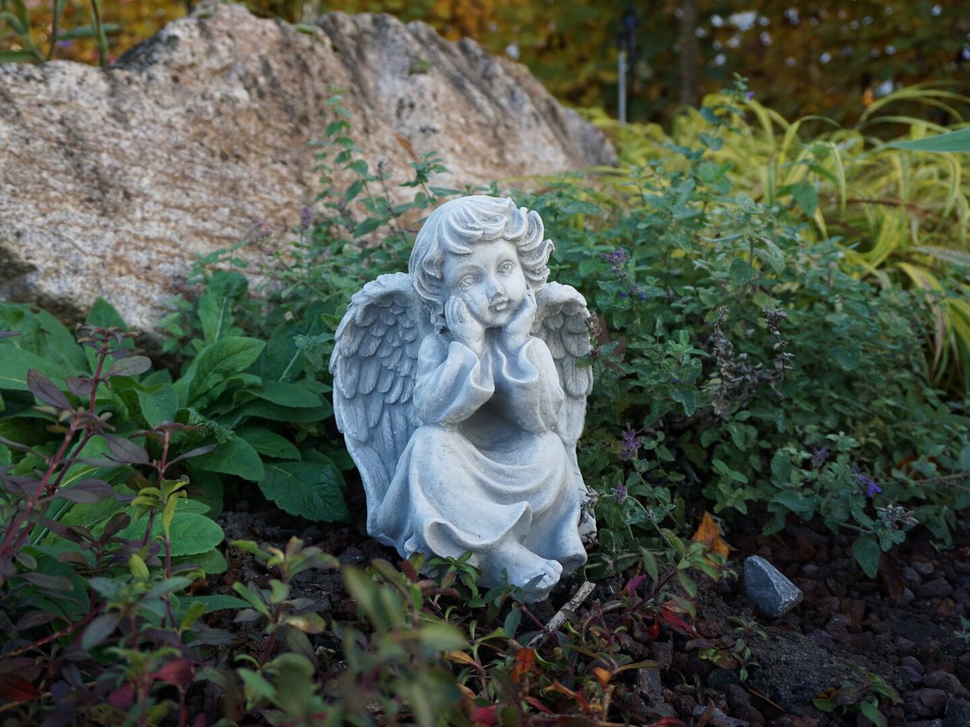 gartendekoparadies.de Gartenfigur Engel Grabengel, Steinfigur, H. 21 cm, 3 kg, Frostsicher – Bild 2 von 5