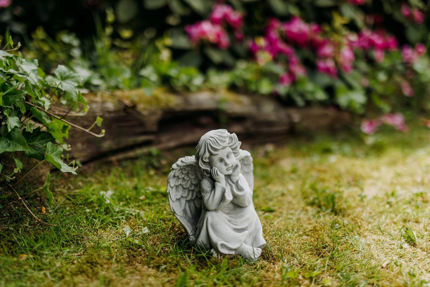 gartendekoparadies.de Gartenfigur Engel Grabengel, Steinfigur, H. 21 cm, 3 kg, Frostsicher – Bild 4 von 5