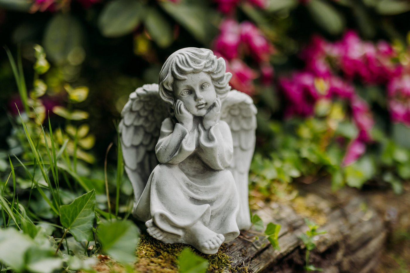 gartendekoparadies.de Gartenfigur Engel Grabengel, Steinfigur, H. 21 cm, 3 kg, Frostsicher – Bild 5 von 5