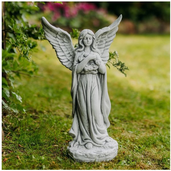 gartendekoparadies.de Gartenfigur Engel mit Flügel Grabengel, Steinfigur, H. 47 cm, 7 kg, Frostsicher