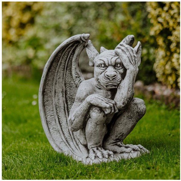 gartendekoparadies.de Gartenfigur Gargoyle Statue der Nachdenklich, Steinfigur, H. 43 cm, 23 kg, Frostsicher