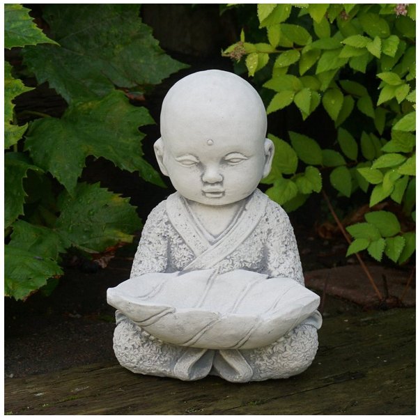 gartendekoparadies.de Gartenfigur Mönch mit Schale, Steinfigur, H. 22 cm, 4 kg, Frostsicher