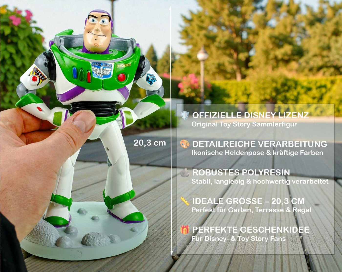 Disney Gartenfigur Buzz Lightyear Disney – Dekofigur aus Polyresin bunt 20 cm Toy Story – Bild 3 von 5