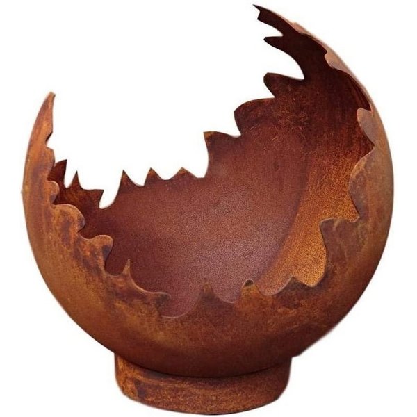 L Design Gartenfigur L Design Edelrost Deko/Feuerkugel Risse mit Standring Gartendekoration