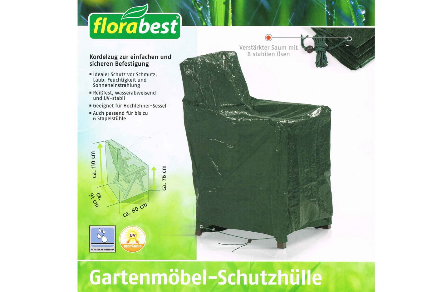Florabest Gartenmöbel-Schutzhülle Florabest Gartenmöbel Schutzhülle (Hochlehner, 1-St), verstärkter Saum mit 6 stabilen Ösen – Bild 2 von 3