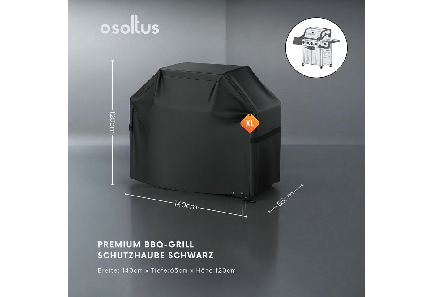 osoltus Gartenmöbel-Schutzhülle osoltus BBQ Abdeckhaube Premium Schutzhaube Gasgrill Schwarz XL 140 x – Bild 3 von 5