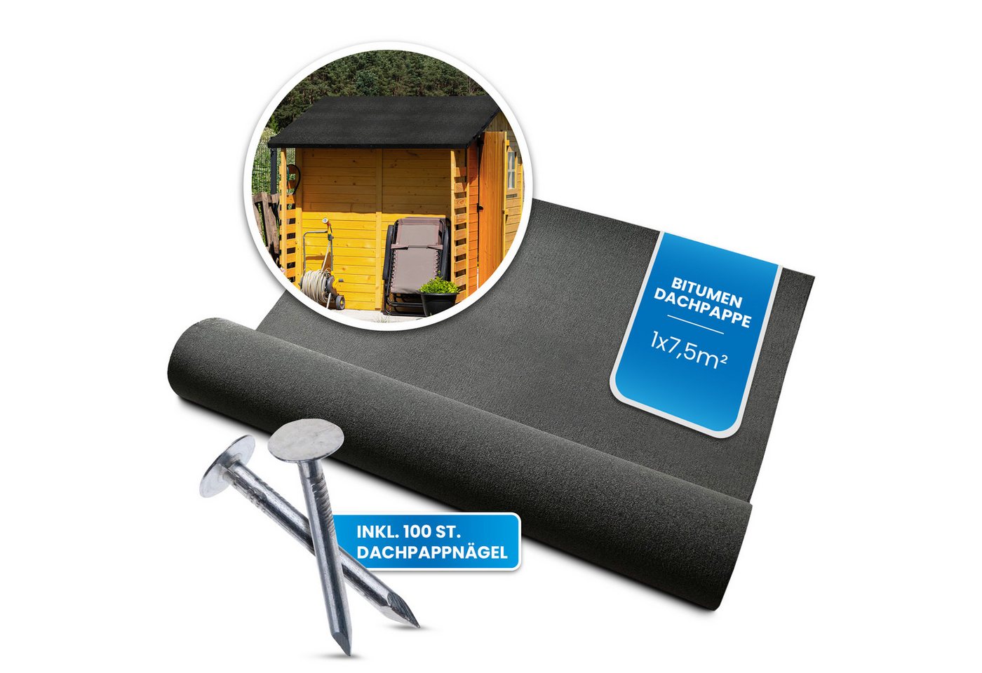 Gartenpirat Dachpappe Bitumen Dachpappe schwarz zur Dacheindeckung inkl. Dachpappnägel, Für Gartenhäuser, Carports oder Kinderspielhäuser – Bild 2 von 5