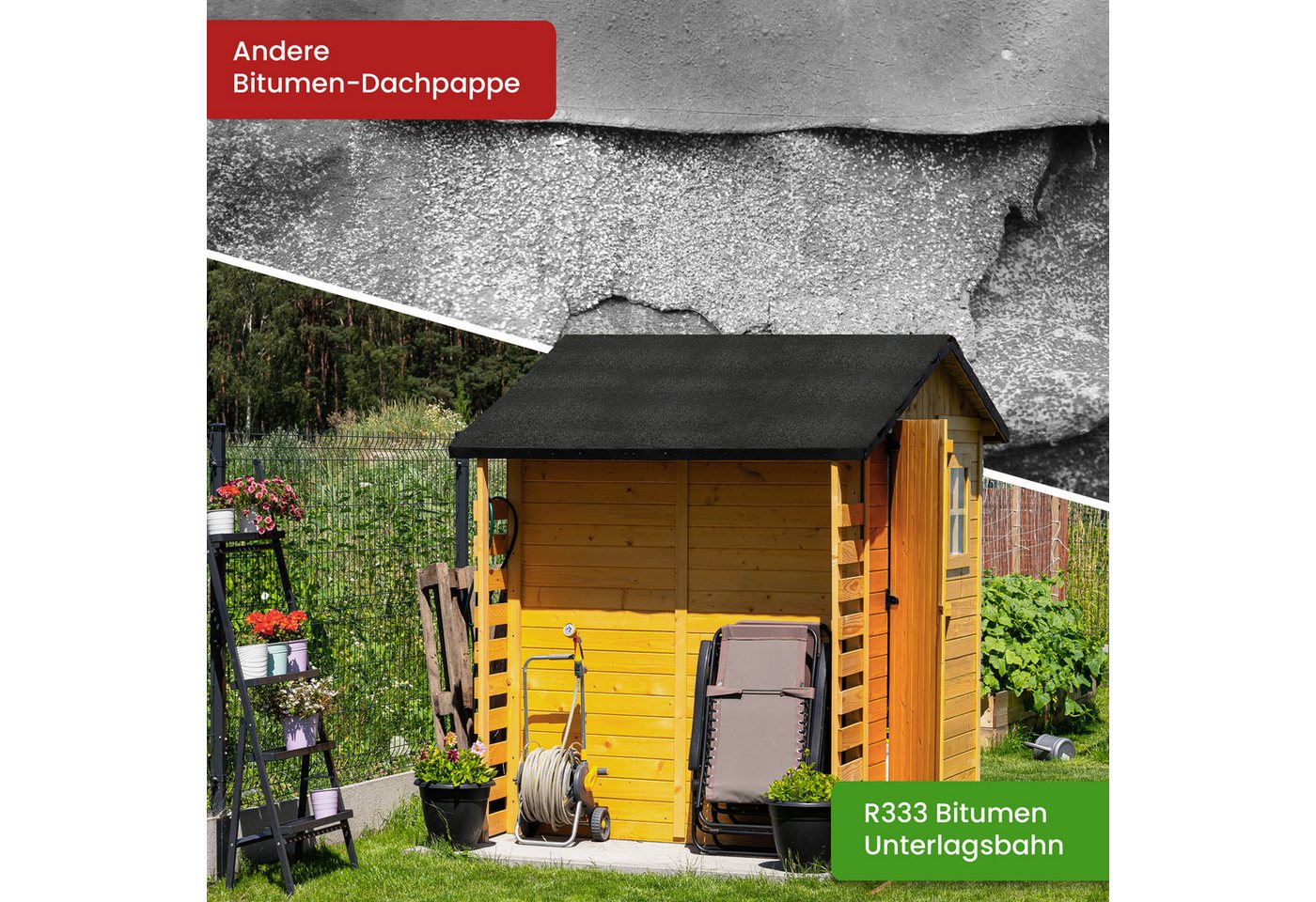 Gartenpirat Dachpappe Bitumen Dachpappe schwarz zur Dacheindeckung inkl. Dachpappnägel, Für Gartenhäuser, Carports oder Kinderspielhäuser – Bild 5 von 5