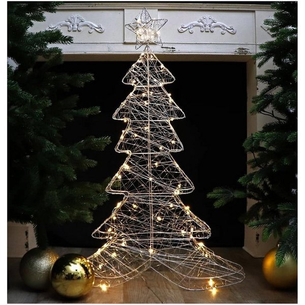 Gartenpirat LED Baum Silberdraht-Tannenbaum 100 cm mit 80 warmweißen LED Weihnachtsdeko