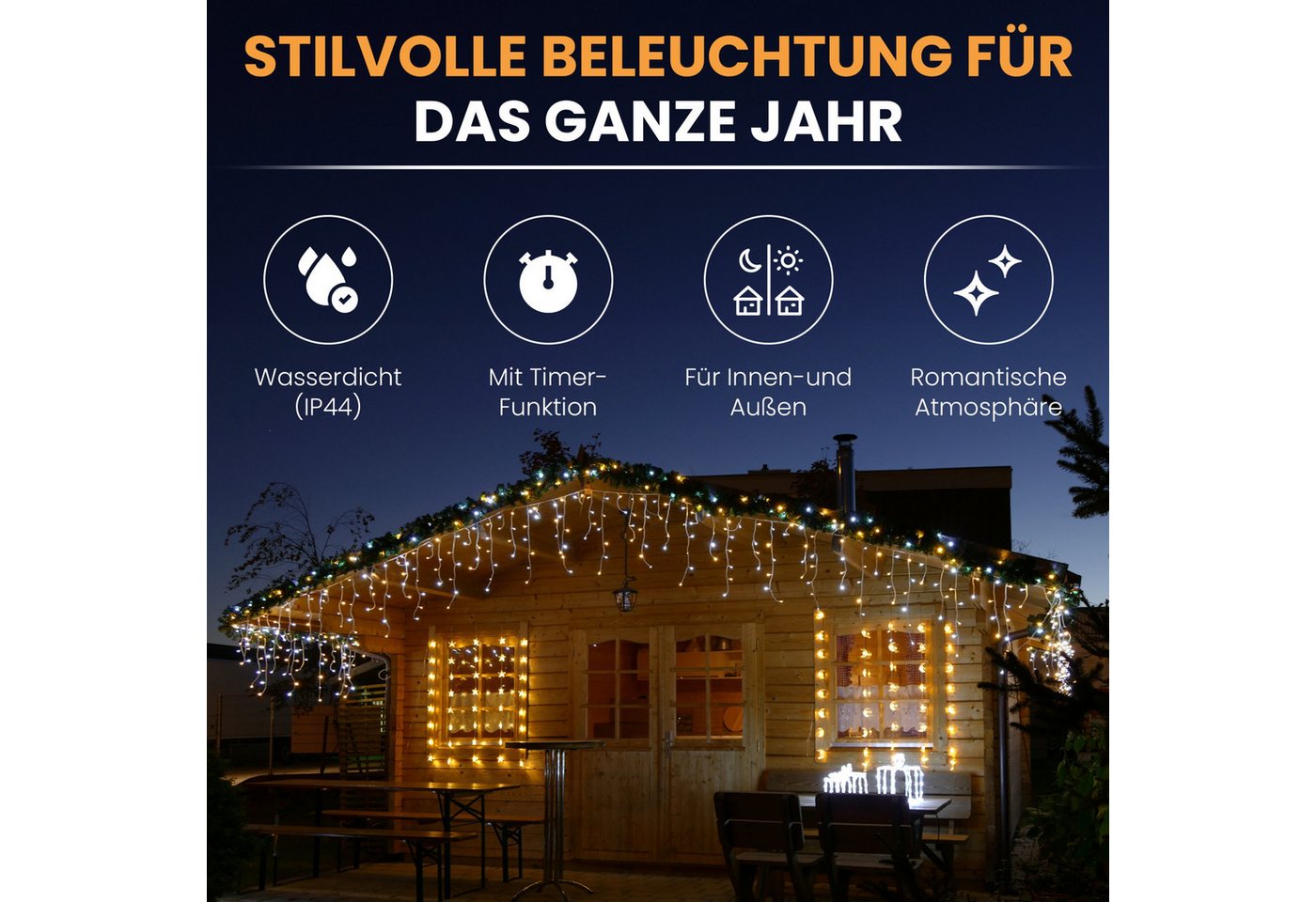Gartenpirat LED-Lichterkette Eisregen LED-Beleuchtung Weihnachtsdeko für außen mit Timerfunktion, 6 m – Bild 2 von 5