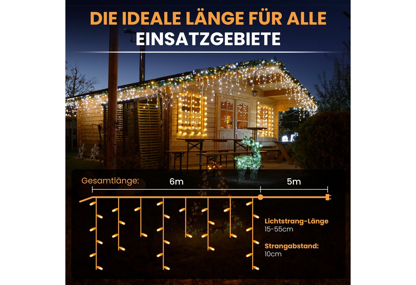 Gartenpirat LED-Lichterkette Eisregen LED-Beleuchtung Weihnachtsdeko für außen mit Timerfunktion, 6 m – Bild 4 von 5