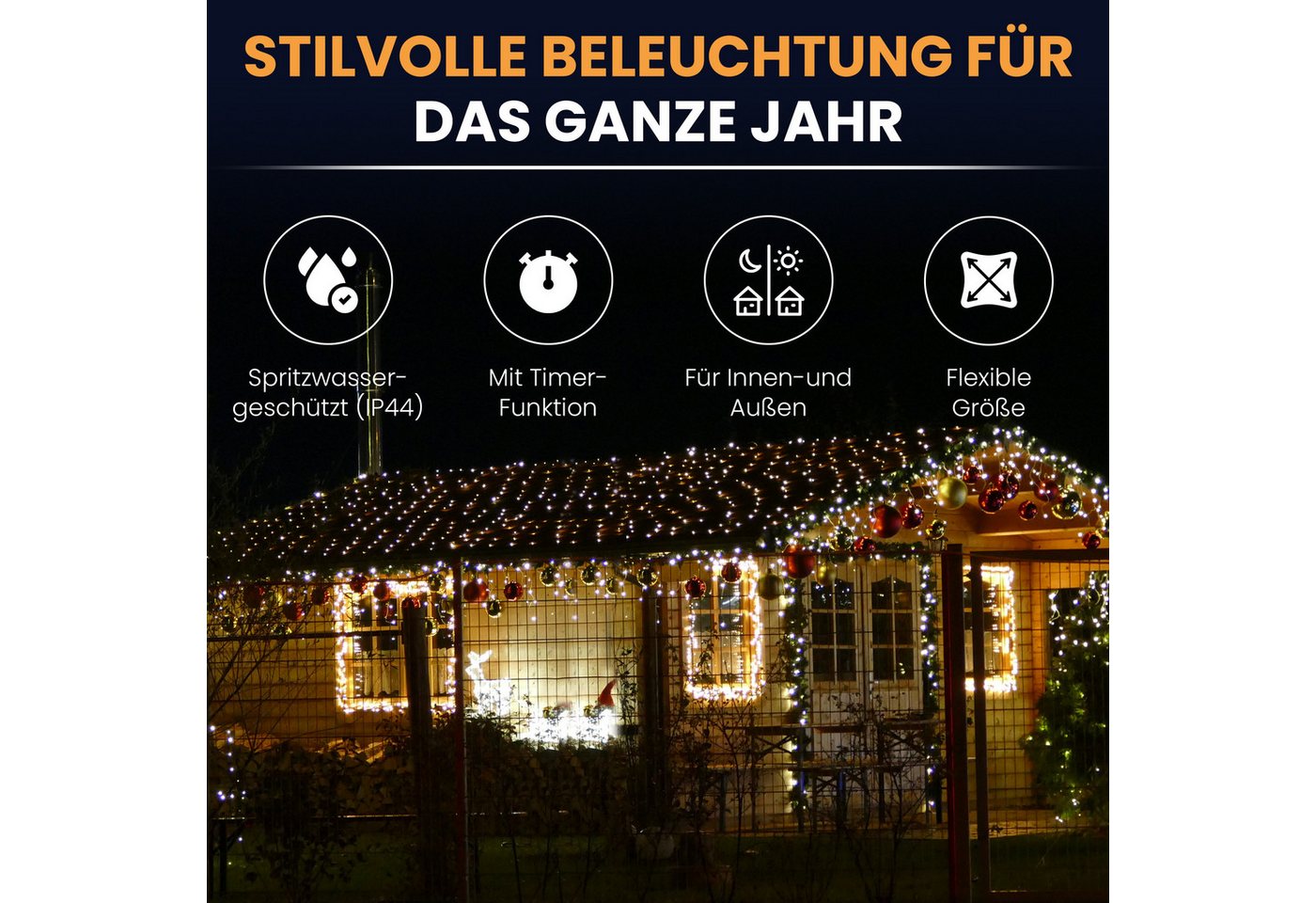 Gartenpirat LED-Lichternetz mit Kabel LED-Beleuchtung Lichterkette Weihnachtsdeko außen – Bild 2 von 5