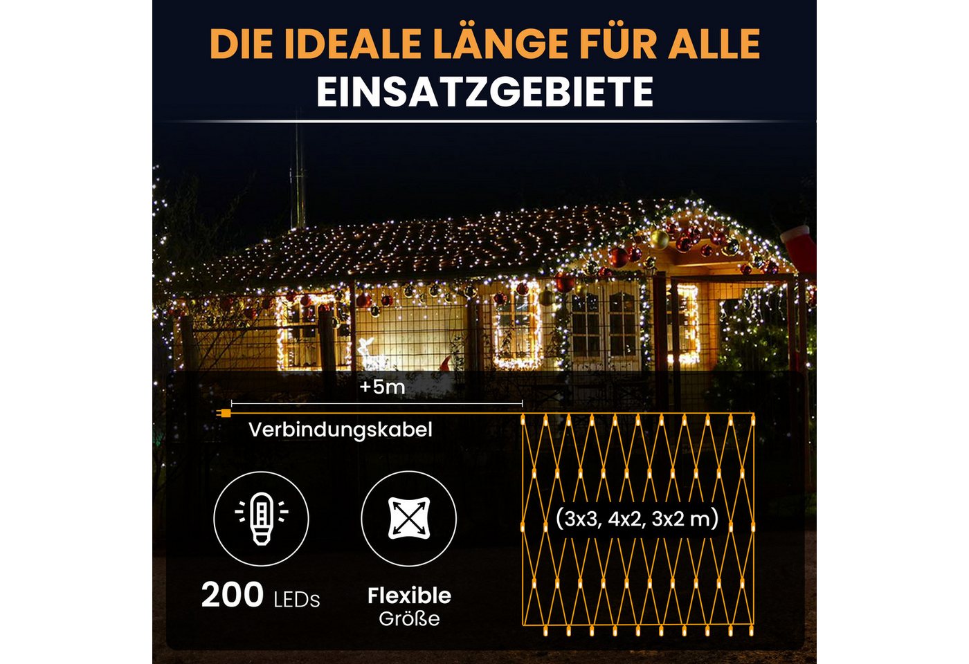 Gartenpirat LED-Lichternetz mit Kabel LED-Beleuchtung Lichterkette Weihnachtsdeko außen – Bild 4 von 5