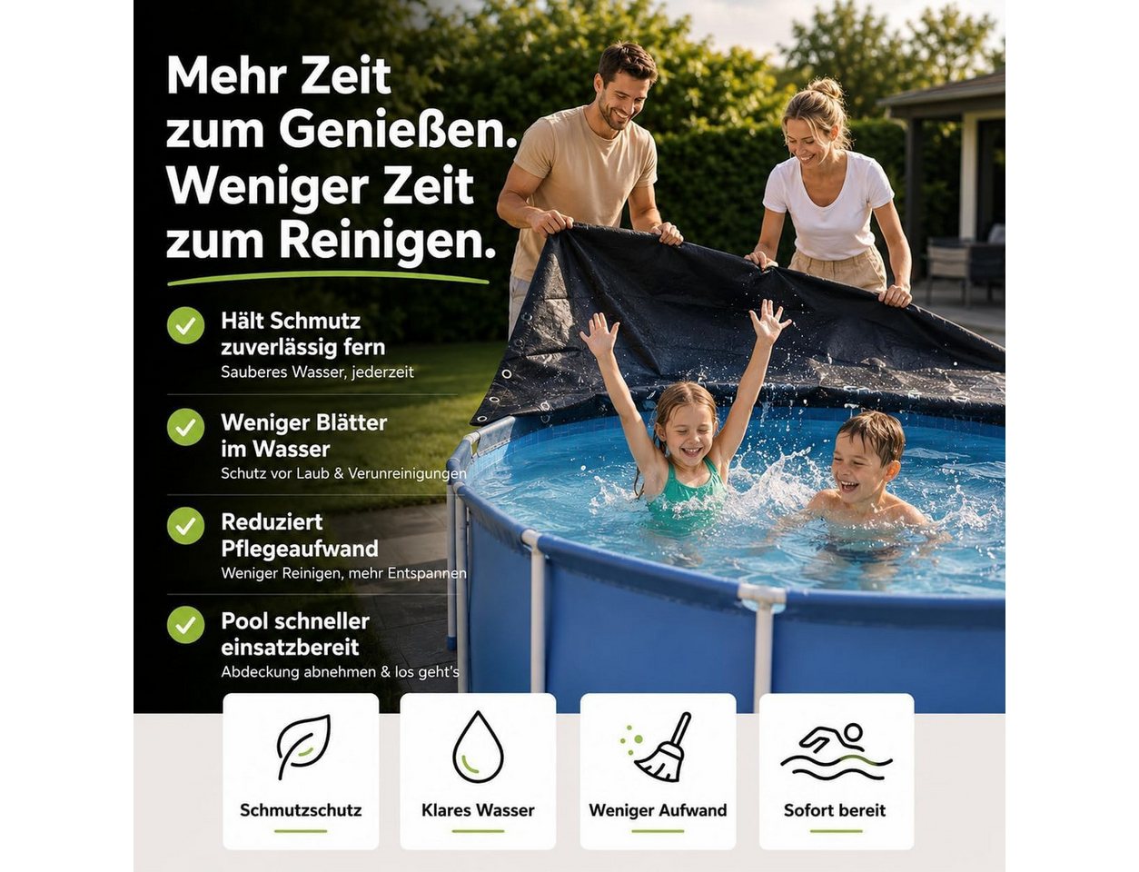 Gartiva® Poolüberdachung Schwarze runde Poolabdeckplane, 200 g/m², in sieben Größen – Bild 5 von 5