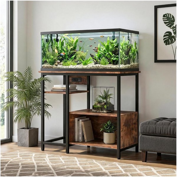 GarveeMore Aquariumunterschrank Steckdosen, Metall-Holz, 300 kg Tragkraft, 93 cm × 48 cm × 78 cm den Unterschrank, die integrierten Steckdosen
