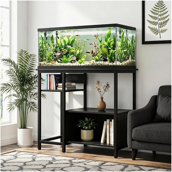 GarveeMore Aquariumunterschrank Steckdosen, Metall-Holz, 300 kg Tragkraft, 93 cm × 48 cm × 78 cm den Unterschrank, die integrierten Steckdosen
