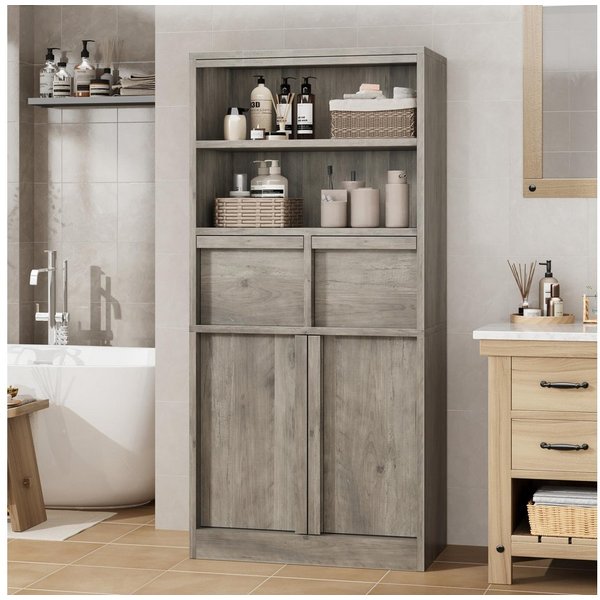 GarveeMore Badkommode Badezimmerschrank Badschrank mit 2 Schubladen 60x30x130