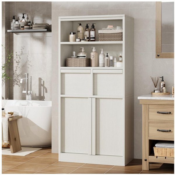 GarveeMore Badkommode Badezimmerschrank Badschrank mit 2 Schubladen 60x30x130