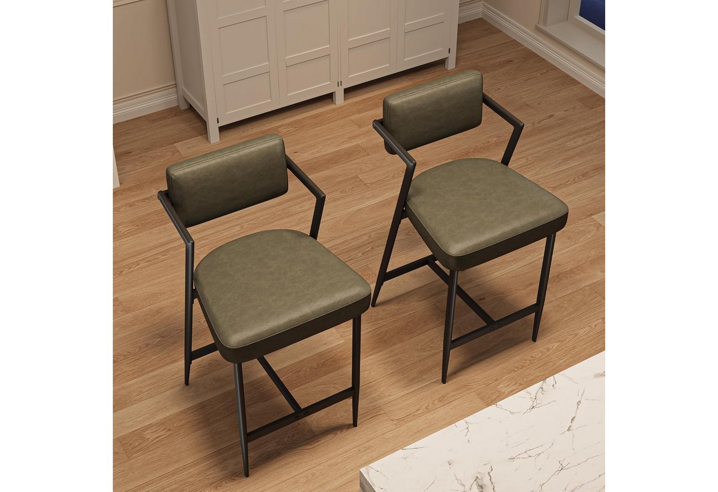 GarveeMore Barhocker 2er-Set mit dicker Polsterung und verstärkten Metallbeinen 68cm hohe, Barhocker mit Arm- und Fußstütze für Kücheninsel,Tresen oder Küche – Bild 3 von 5