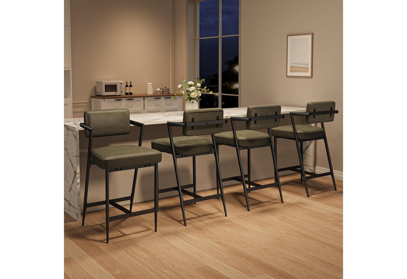 GarveeMore Barhocker 2er-Set mit dicker Polsterung und verstärkten Metallbeinen 68cm hohe, Barhocker mit Arm- und Fußstütze für Kücheninsel,Tresen oder Küche – Bild 5 von 5