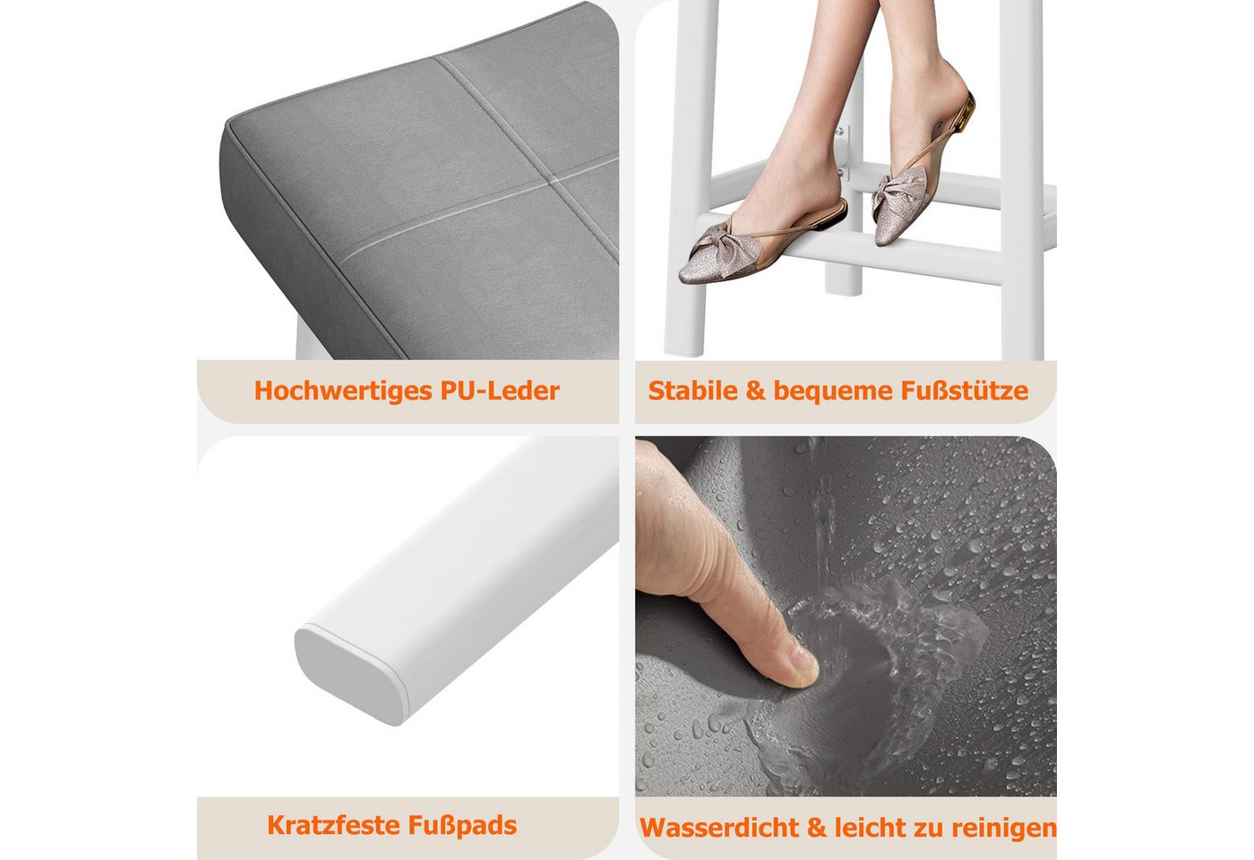 GarveeMore Barhocker aus PU-Leder, Barstuhl 2/4er Set Bistrostuhl Küchenhocker (2 St) – Bild 5 von 5