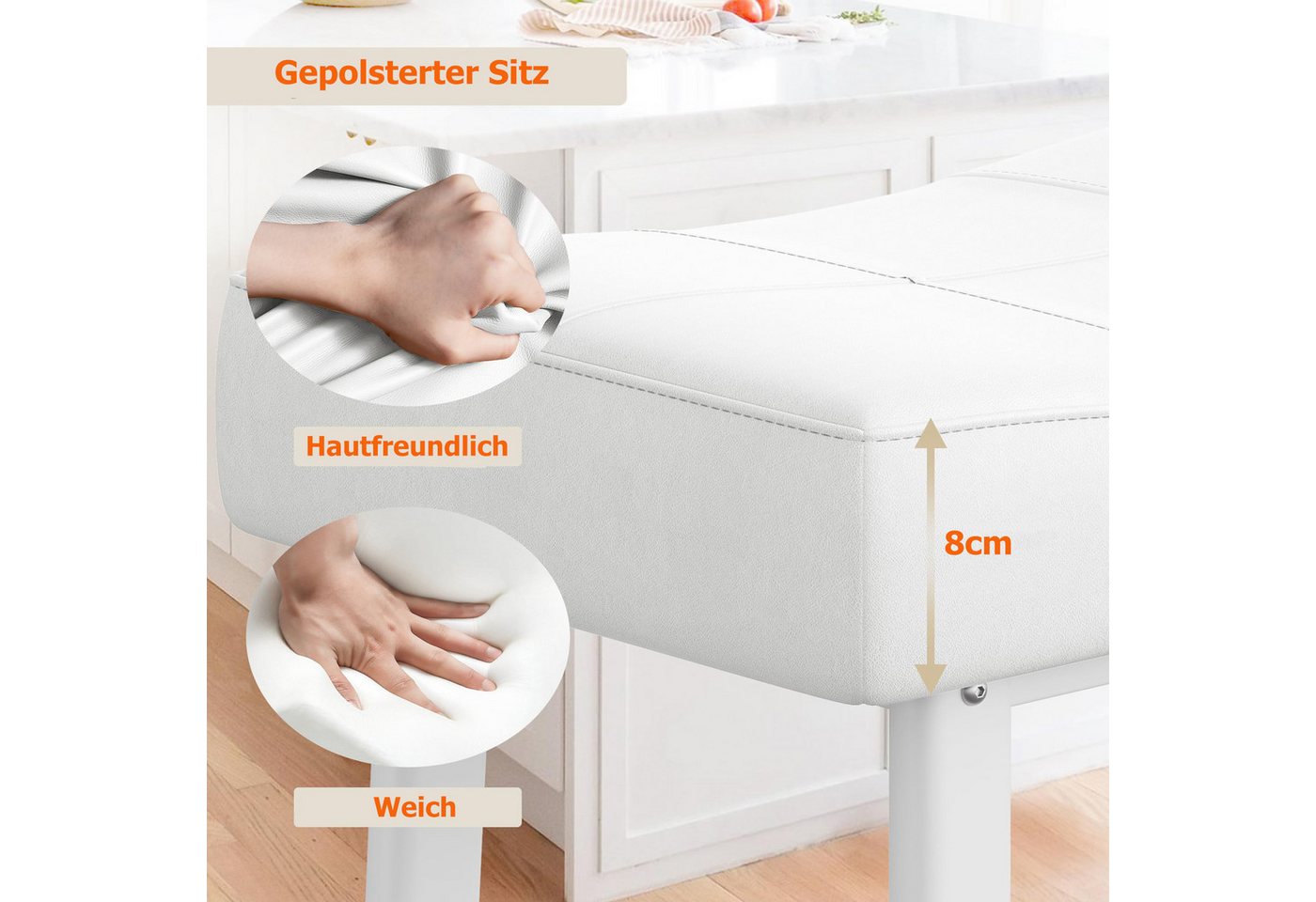 GarveeMore Barhocker aus PU-Leder, Barstuhl 2/4er Set Bistrostuhl Küchenhocker (2 St) – Bild 3 von 5
