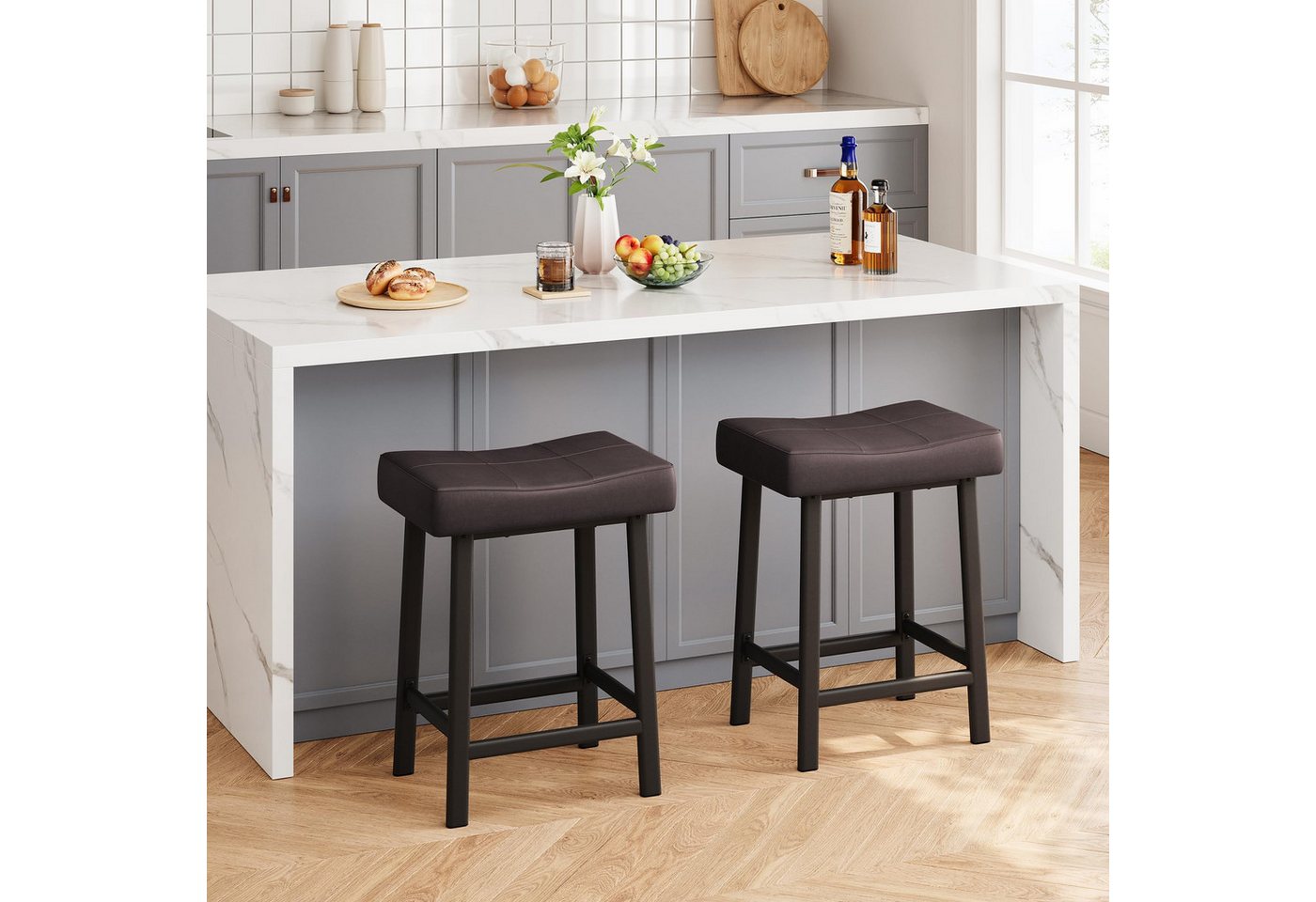 GarveeMore Barhocker aus PU-Leder, Barstuhl 2/4er Set Bistrostuhl Küchenhocker (2 St) – Bild 2 von 5