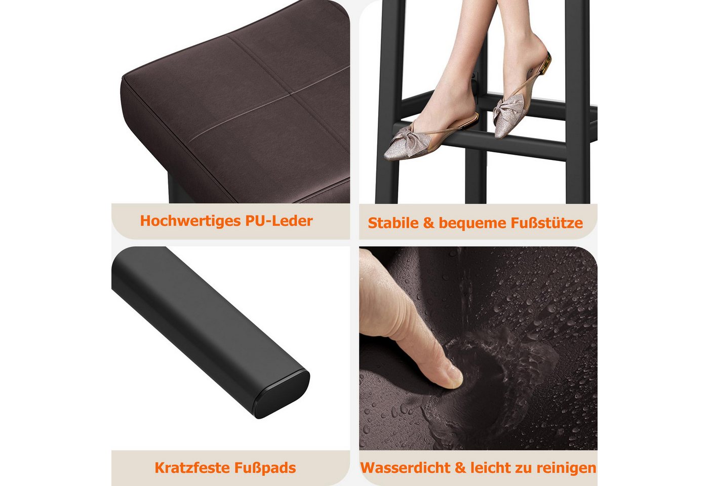 GarveeMore Barhocker aus PU-Leder, Barstuhl 2/4er Set Bistrostuhl Küchenhocker (2 St) – Bild 5 von 5