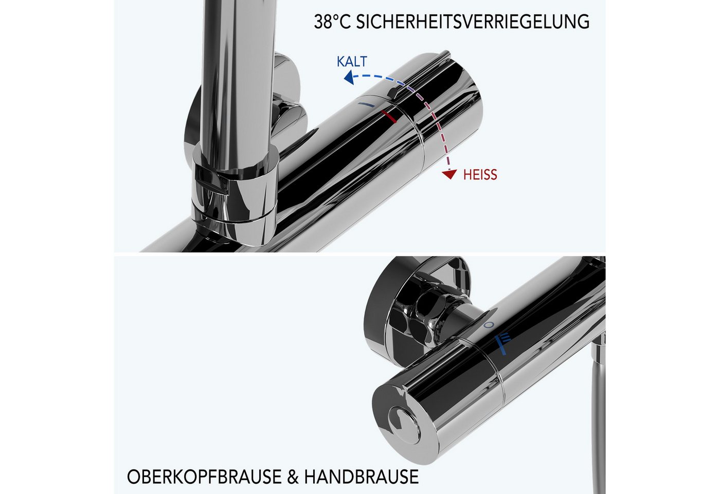 GarveeMore Brausegarnitur Duschsystem mit Thermostat 38℃ Duschset Regendusche Set – Bild 3 von 5