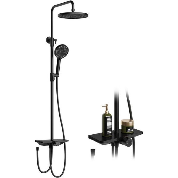 GarveeMore Brausegarnitur Regendusche Duschsystem mit Ablage 3-Funktion höhenverstellbar-D25cm, XXL Überkopfbrause und 3 Funktion Handbrause Rund,Höhen Einstell