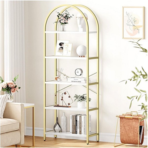 GarveeMore Bücherregal Standregal mit 5 Ebenen,gewölbt Display Racks,180x60x28cm, mit Kippschutz,für Schlafzimmer,Wohnzimmer,Home Office