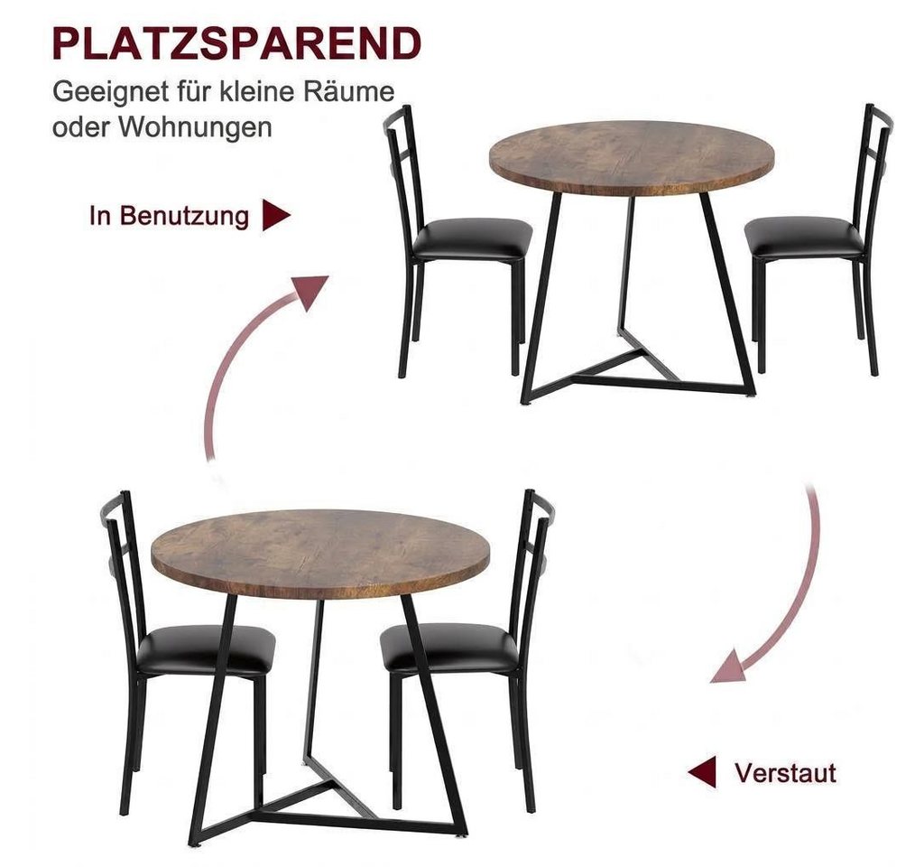GarveeMore Essgruppe Esstisch mit 2 Stühlen,für Küche & Esszimmer, Runder Esstisch mit 2 Gepolsterter Sitz für kleinen Raum – Bild 3 von 5