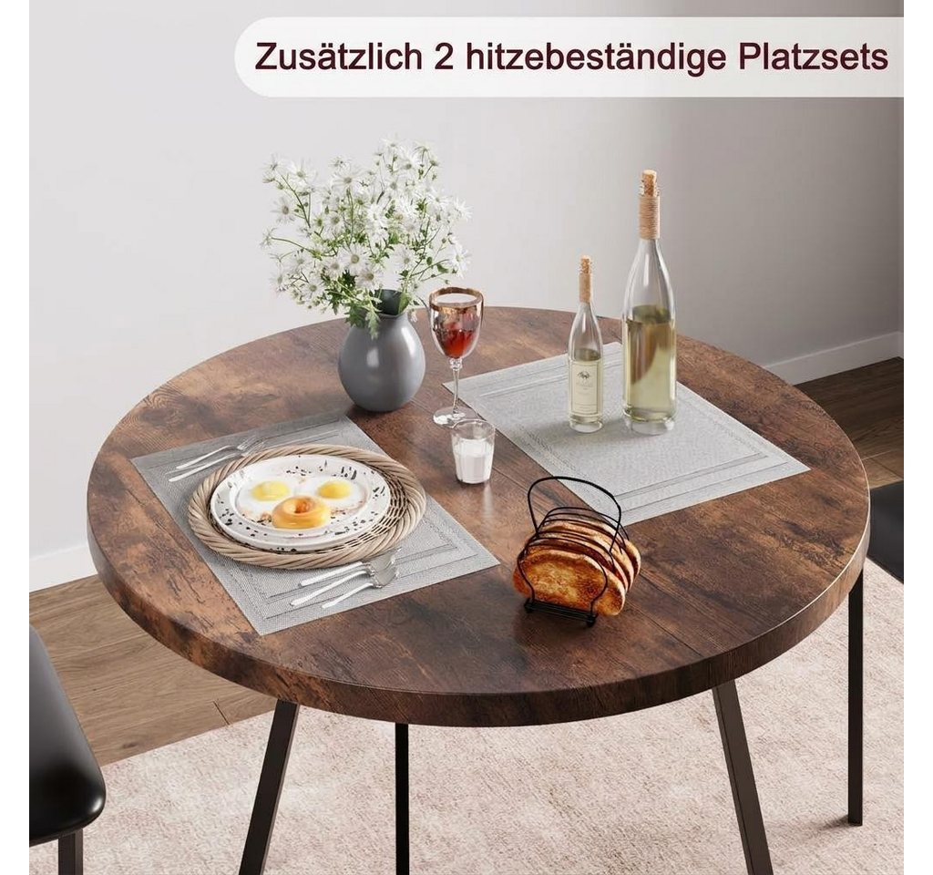 GarveeMore Essgruppe Esstisch mit 2 Stühlen,für Küche & Esszimmer, Runder Esstisch mit 2 Gepolsterter Sitz für kleinen Raum – Bild 4 von 5