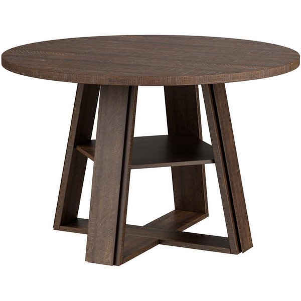 GarveeMore Esstisch 110cm Durchmesser Runder Küchentisch Kulissen-Esstisch Wohnzimmertisch (1-St., 1 Tisch), für 4-6 Personen mit Holzsockel und Ablagefläche – 