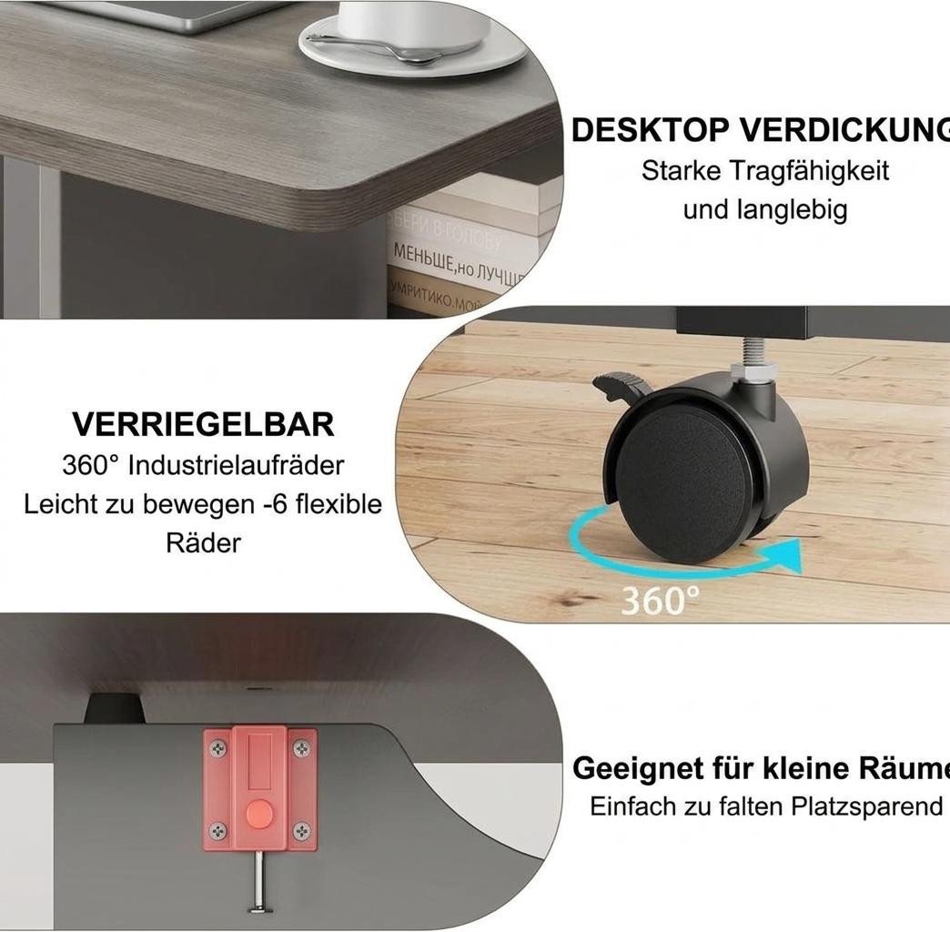 GarveeMore Esstisch Klappbarer mit 2 Ablagefächern,ausziehbarer,für kleine Räume, vielseitiger Klapptisch für Küche und Büro,Schreibtisch,Esszimmermöbel – Bild 4 von 5