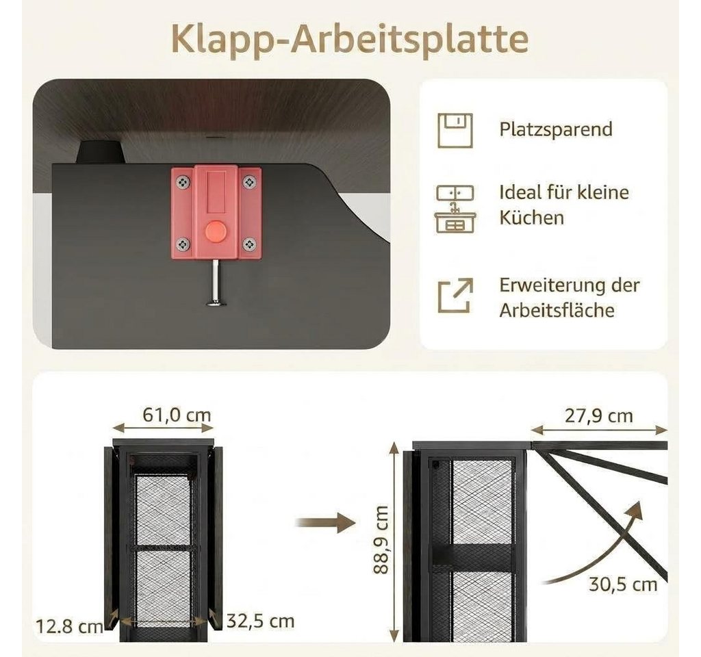 GarveeMore Esstisch Klappbarer mit 2 Ablagefächern,ausziehbarer,für kleine Räume, vielseitiger Klapptisch für Küche und Büro,Schreibtisch,Esszimmermöbel – Bild 5 von 5