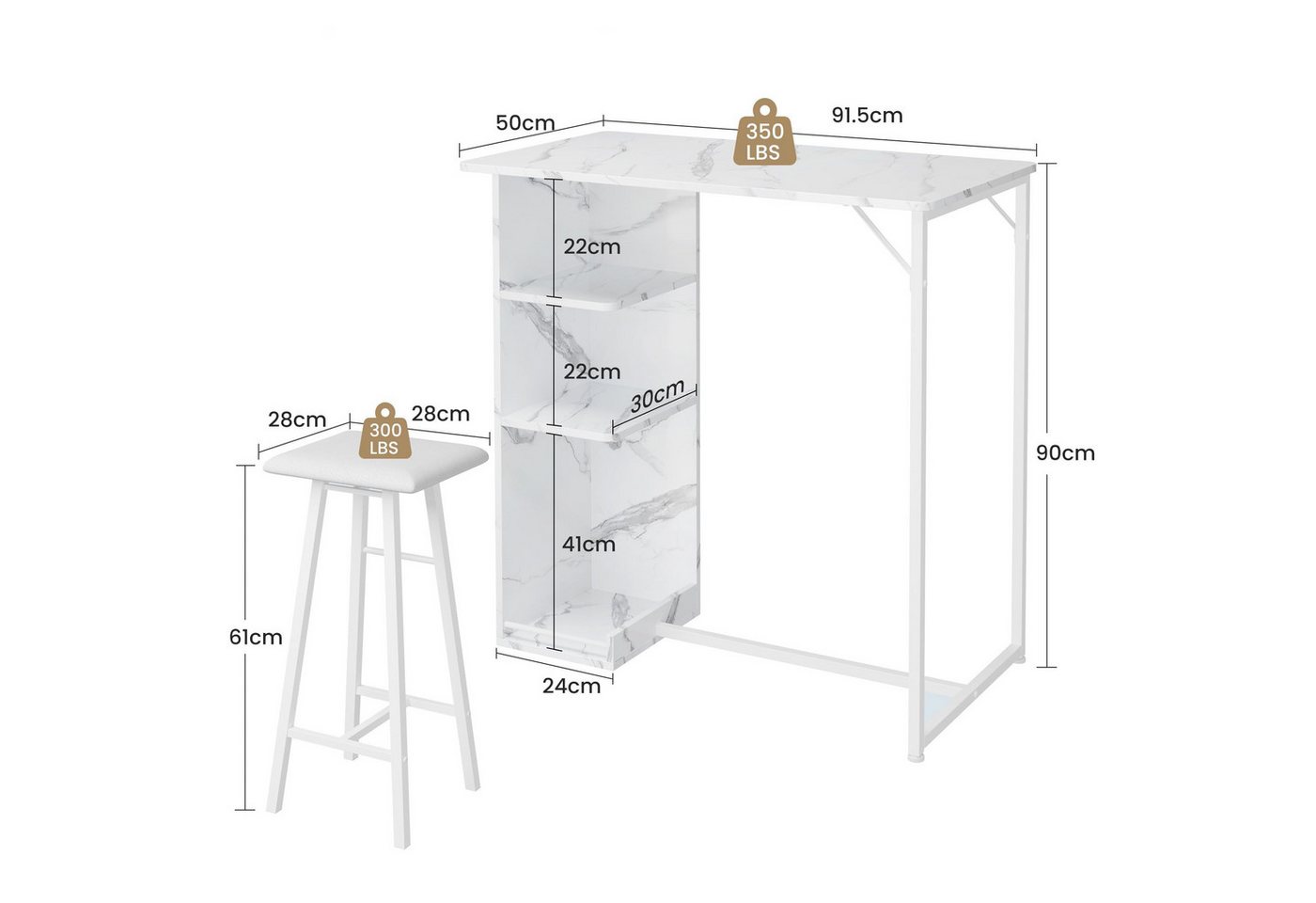 GarveeMore Esstisch Kleines Bartisch- und Stuhl Set, 3-teiliges Bartisch Set – Bild 2 von 5