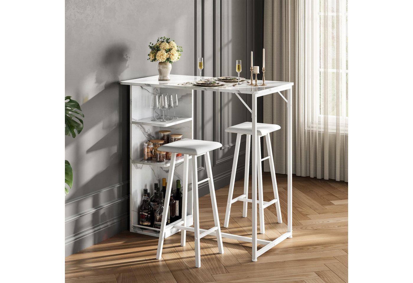 GarveeMore Esstisch Kleines Bartisch- und Stuhl Set, 3-teiliges Bartisch Set – Bild 3 von 5