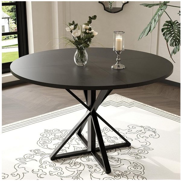 GarveeMore Esstisch runder aus Holz,robuster Metallsockel für 4 Personen, Küchentische mit rundem Sockel für Esszimmer,Küche,Wohnzimmer