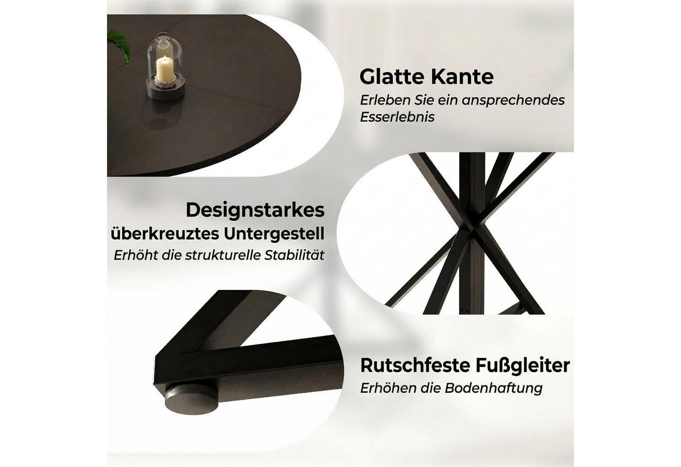 GarveeMore Esstisch runder aus Holz,robuster Metallsockel für 4 Personen, Küchentische mit rundem Sockel für Esszimmer,Küche,Wohnzimmer – Bild 3 von 5