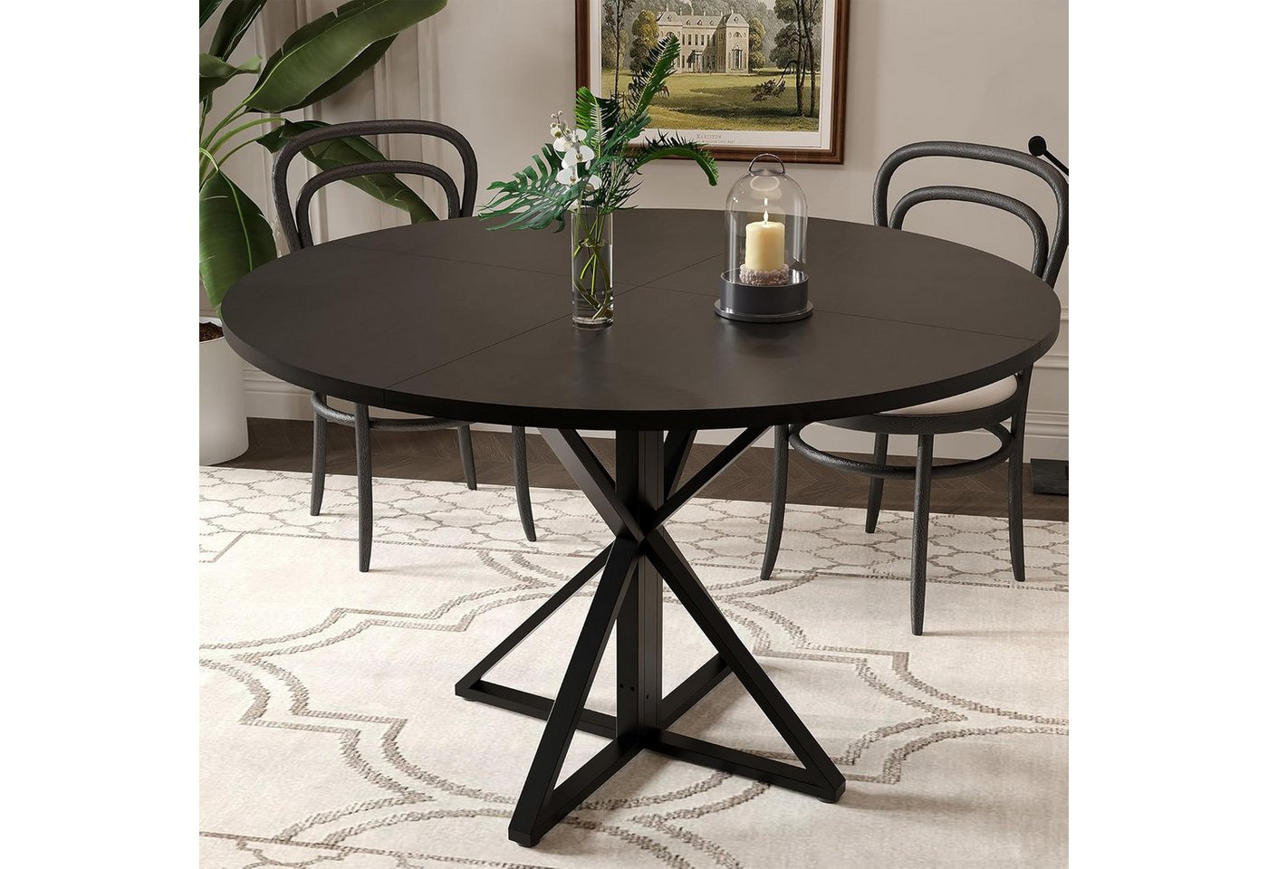 GarveeMore Esstisch runder aus Holz,robuster Metallsockel für 4 Personen, Küchentische mit rundem Sockel für Esszimmer,Küche,Wohnzimmer – Bild 5 von 5
