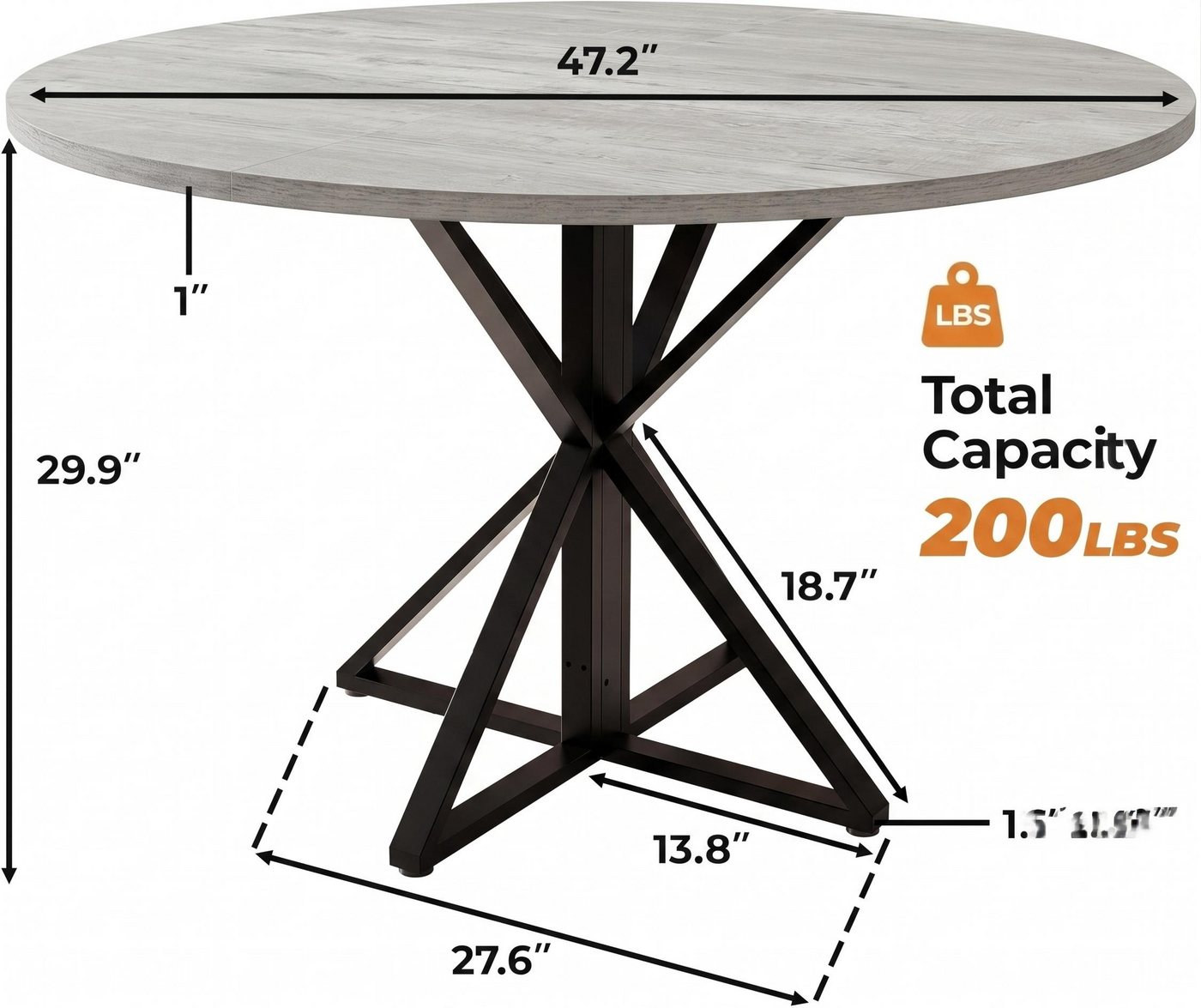 GarveeMore Esstisch runder aus Holz,robuster Metallsockel für 4 Personen, Küchentische mit rundem Sockel für Esszimmer,Küche,Wohnzimmer – Bild 2 von 5