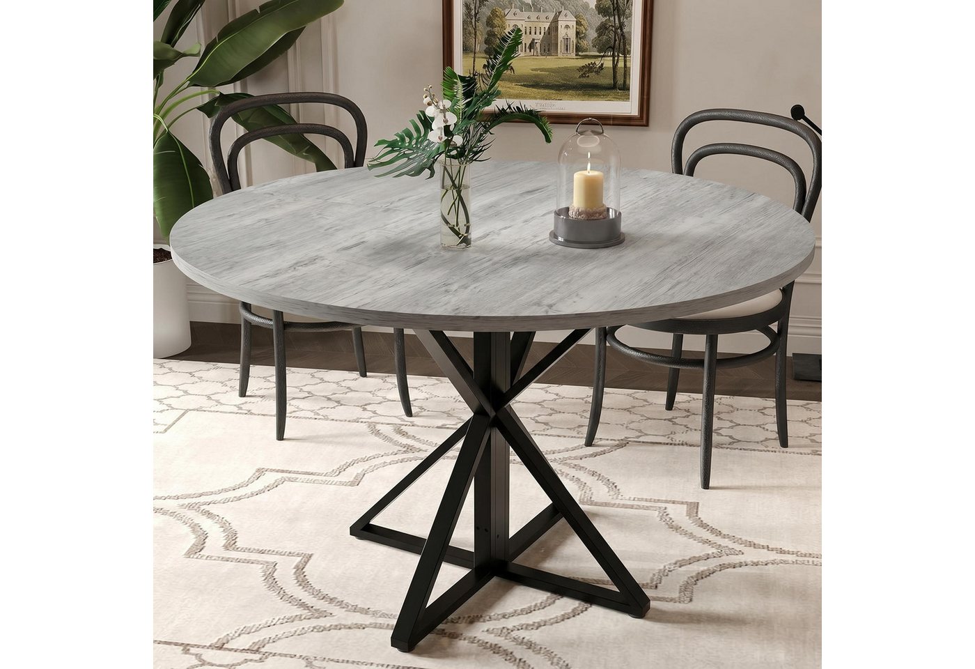 GarveeMore Esstisch runder aus Holz,robuster Metallsockel für 4 Personen, Küchentische mit rundem Sockel für Esszimmer,Küche,Wohnzimmer – Bild 3 von 5